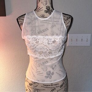 Vintage Gold Tag Victoria Secret White Lace‎ Tank Top Shirt  Small